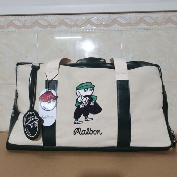 Malbon Golf Green White Travel Duffle Bag Weekender Carry Pre-owned - Picture 1 of 4